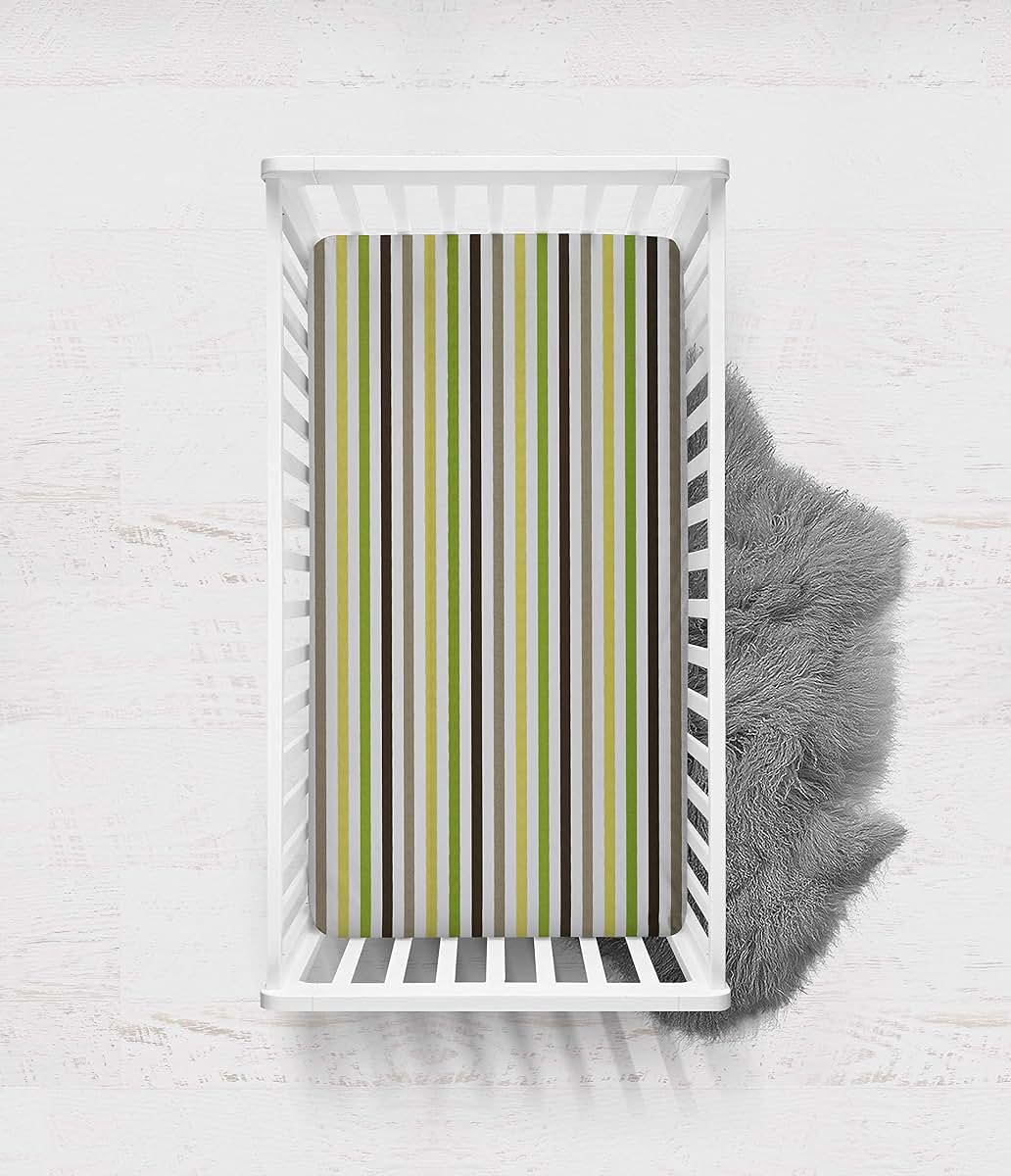 Bacati Mod Dots/Stripes Green/Choco Stripes Crib Sheet (photo 3)