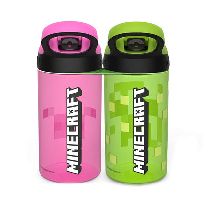 Zak Designs Minecraft Kids Water Bottle with Straw and Carrying Loop, Creeper/Pig, 16 oz, 2pc Set