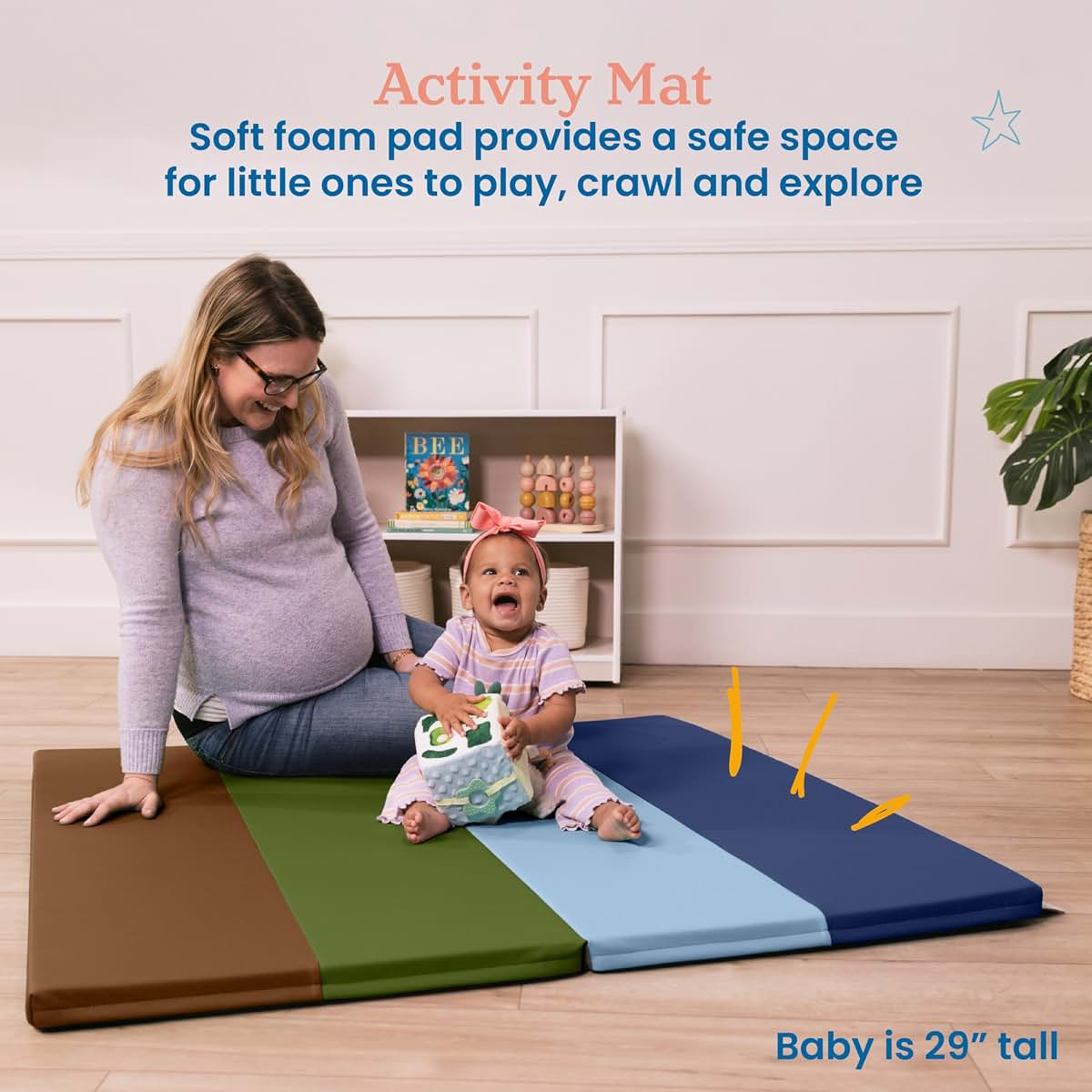 ECR4Kids SoftZone 4-Section Rainbow Runway Activity Mat, Folding Playmat, Earthtone (photo 3)