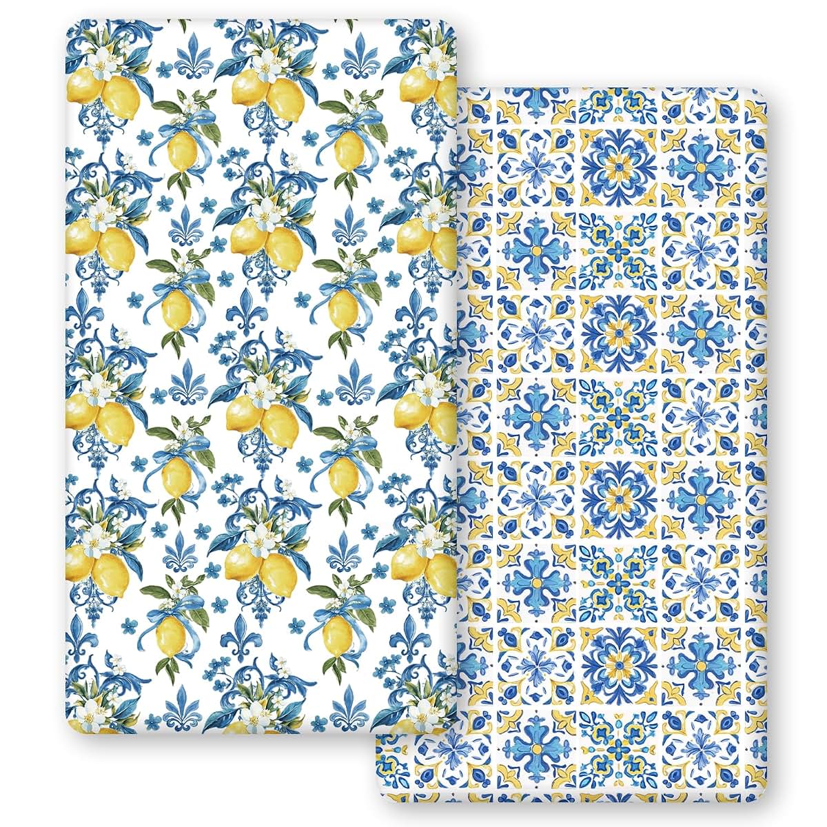 Horaldaily 2-Pack Fitted Crib Sheet, Microfiber Jersey, Lemons Floral