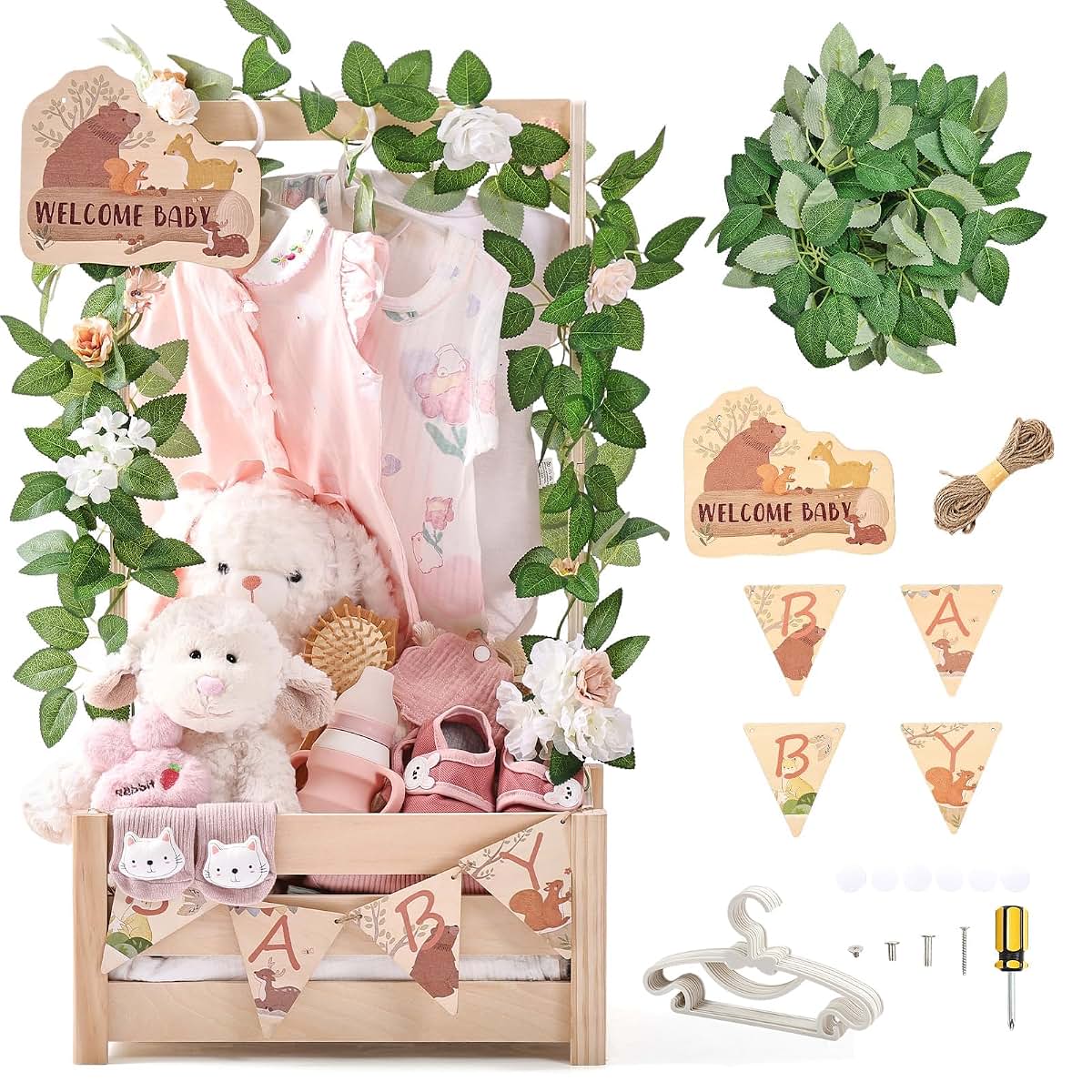 Wooden Forest Theme Baby Shower Crate with Adjustable Handle
