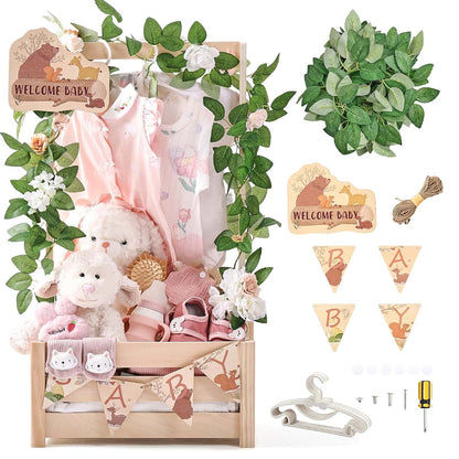 Wooden Forest Theme Baby Shower Crate with Adjustable Handle