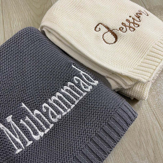 ZoikOm Personalized Knit Baby Blanket with Name,Embroidered Name Blanket for Baby Shower,Birthday Gift for Kid,Newborn