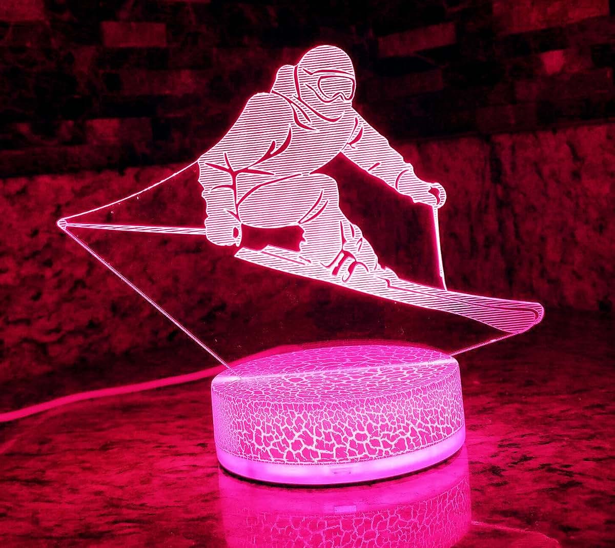 Jinnwell 3D Skiing Night Light led Lamp Illusion 7 Color Changing Touch Switch Table Desk Decoration Lamps Birthday