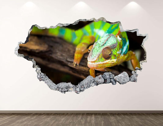 West Mountain Chameleon Wall Decal Art Decor 3D Smashed Animal Sticker Mural Kids Room Vinyl Custom Gift BL38 (30" W x