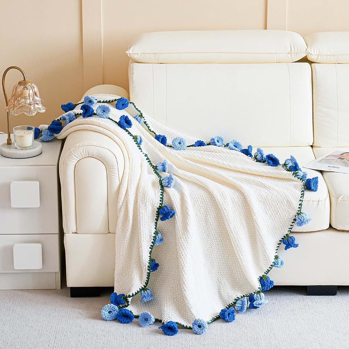 Crochet Flower Bouquet Throw Blanket for Decorative Home Decor