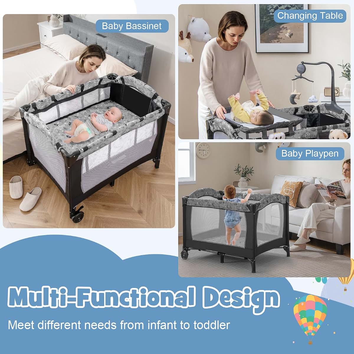 Honey Joy 4-in-1 Portable Baby Pack and Play with Bassinet