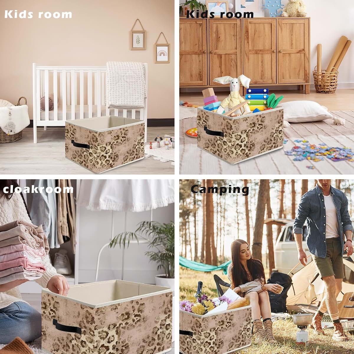 Fitie Pink Cheetah Print Foldable Storage Bin With Handles