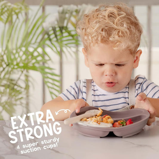 ChériKid Toddler Plates with Suction, 3-Section Silicone Divided Plates