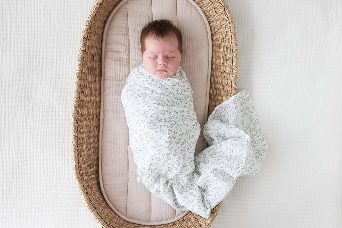 Lulujo Greenery Muslin Swaddle Blanket for Baby | 100% Cotton Receiving Wrap