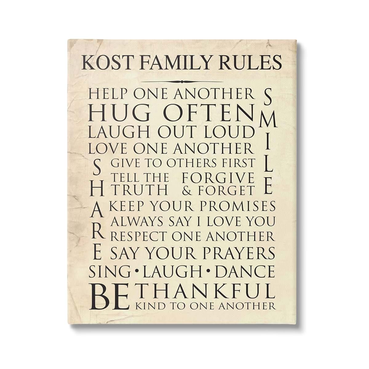 Stupell Industries Vintage Family Rules Canvas Wall Art