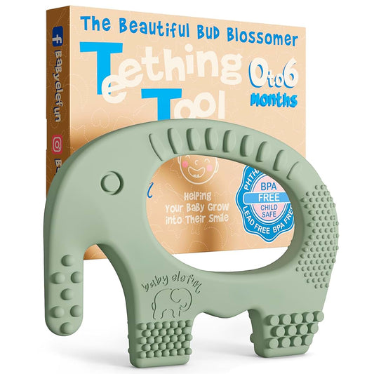 Baby Elefun Silicone Teething Toy In Olive
