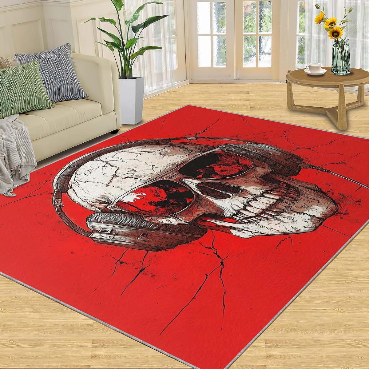 HYGIUID Skull Area Rug Low Pile Microfiber Playroom Carpet 4x5ft