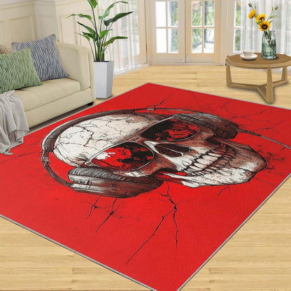 HYGIUID Skull Area Rug Low Pile Microfiber Playroom Carpet 4x5ft
