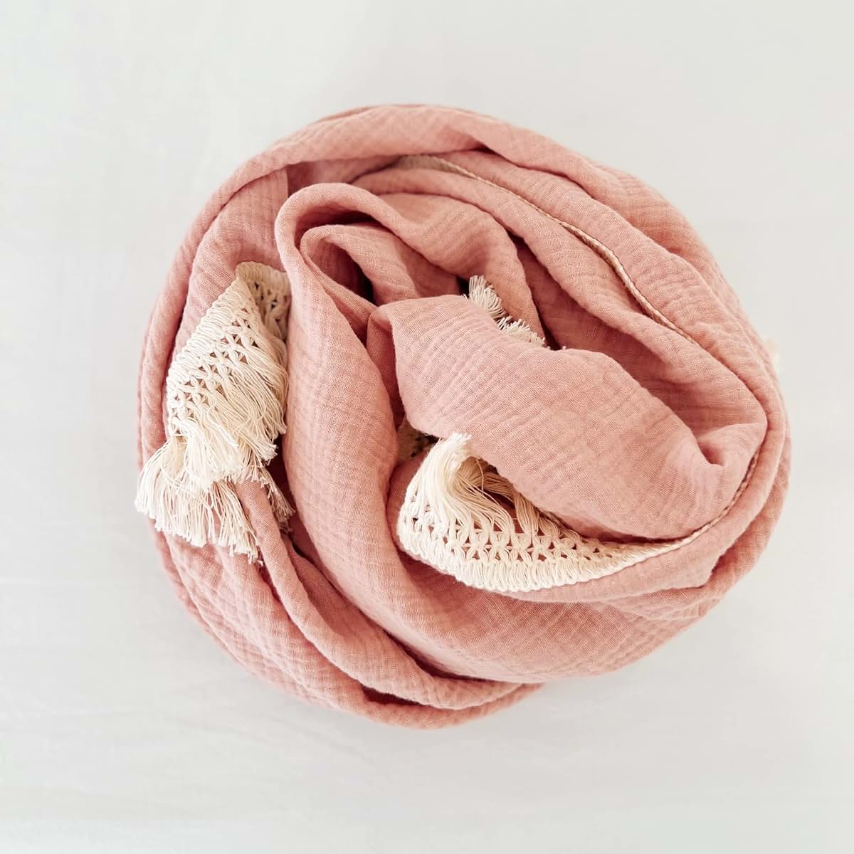 Bettrkind Muslin Cotton Baby Receiving Blanket With Fringe