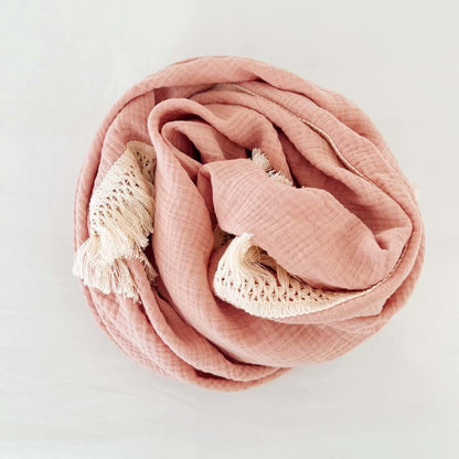 Bettrkind Muslin Cotton Baby Receiving Blanket With Fringe