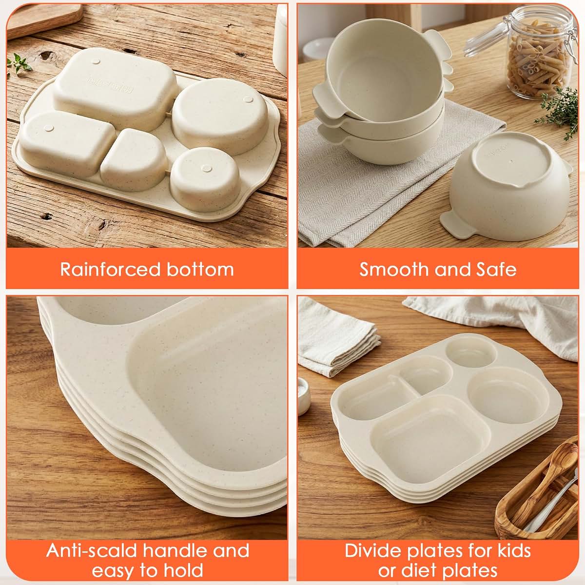 24 Pcs Plastic Dinnerware Set For Kids And Adults Reusable Microwave Dishwasher Safe