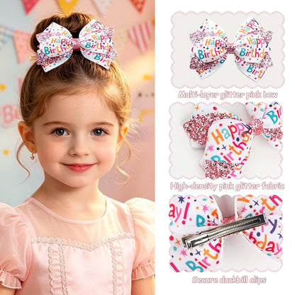 XIELIME Happy Birthday Hair Bow Clips