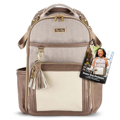 Itzy Ritzy Boss Plus Diaper Bag Backpack In Vanilla Latte With 19 Pockets