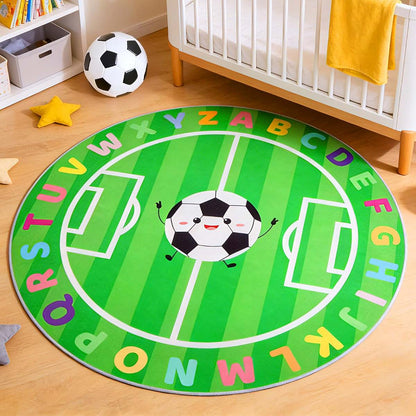 ZeffuLyne 4ft Round ABC Soccer Play Rug for Kids