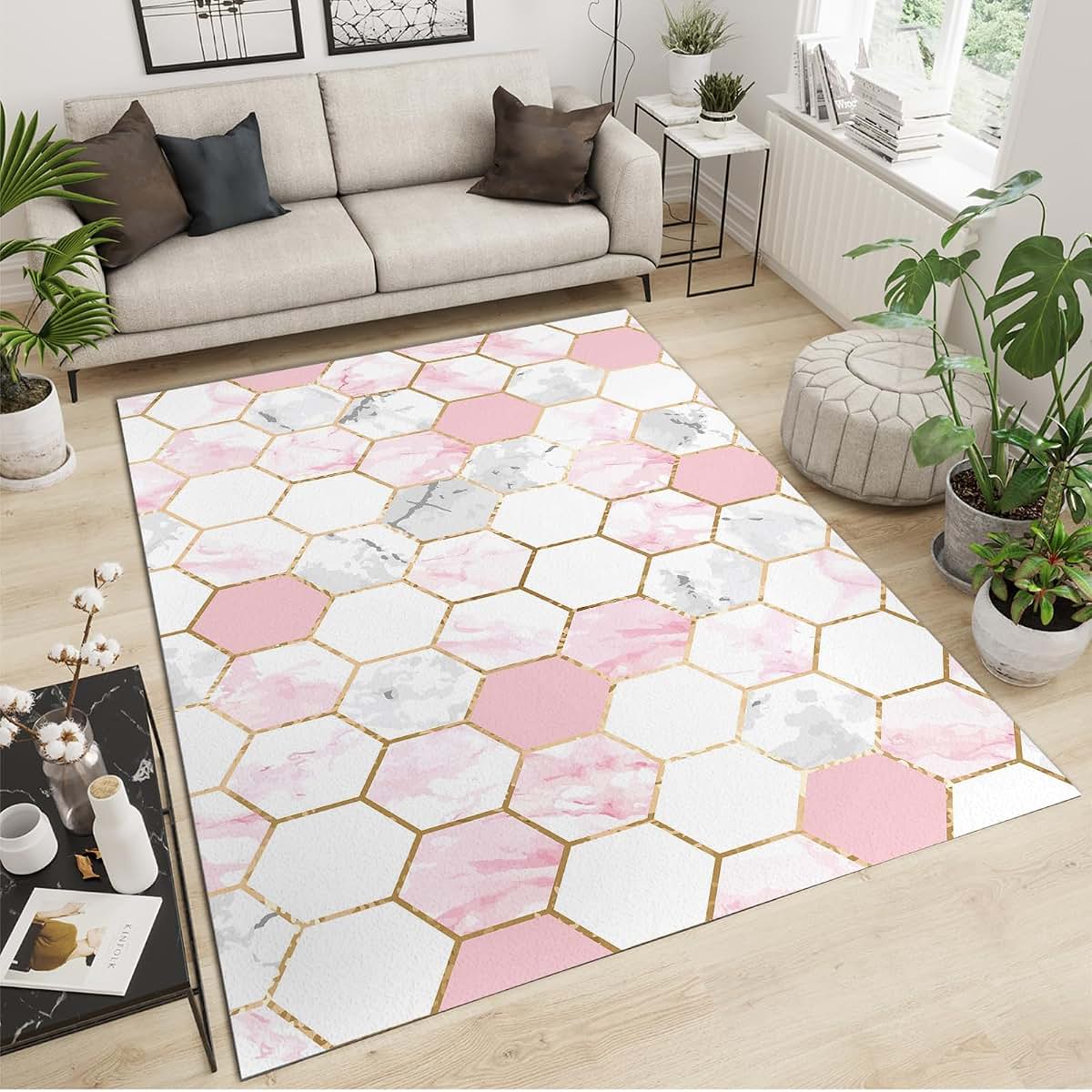 Timoilu 4x5 Area Rug In Light Luxury Pink Gray Marble (photo 2)