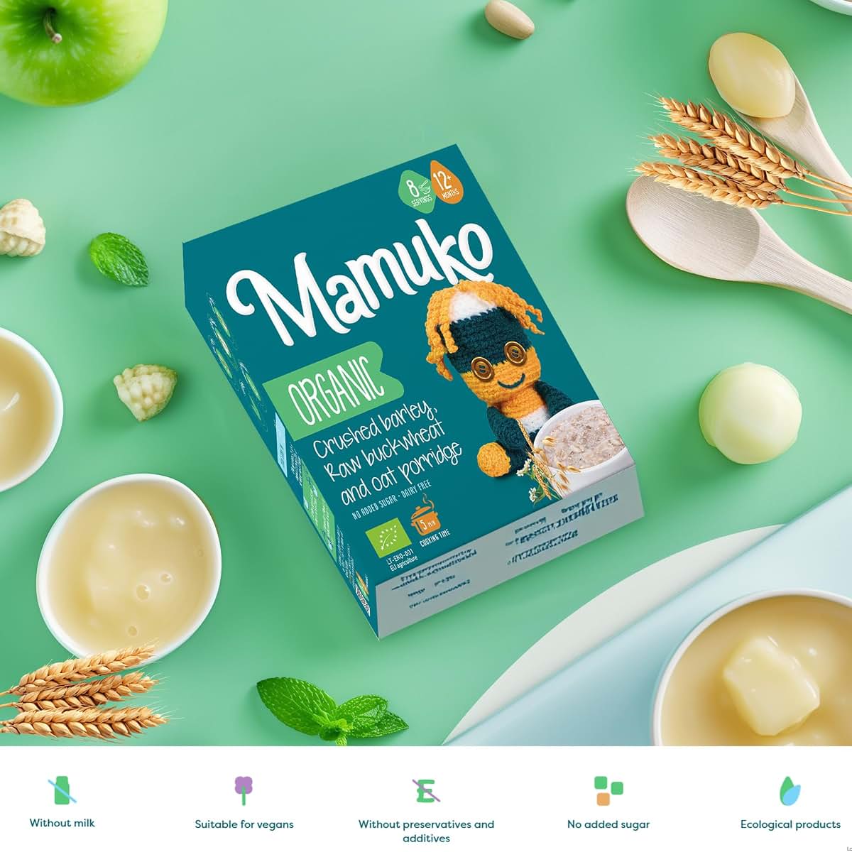 Mamuko Organic Baby Porridge With Barley, Buckwheat And Oat For 9-12 Months (photo 2)