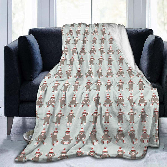 GERERIC Baby Blankets Unisex for Newborn, Infant, Toddler, Boys, Girls, Soft Fuzzy Cozy Throw, Sock Monkey Blankets