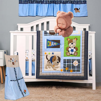 CribMATE 5-Piece Blue Brown Sports Themed Nursery Crib Bedding Set