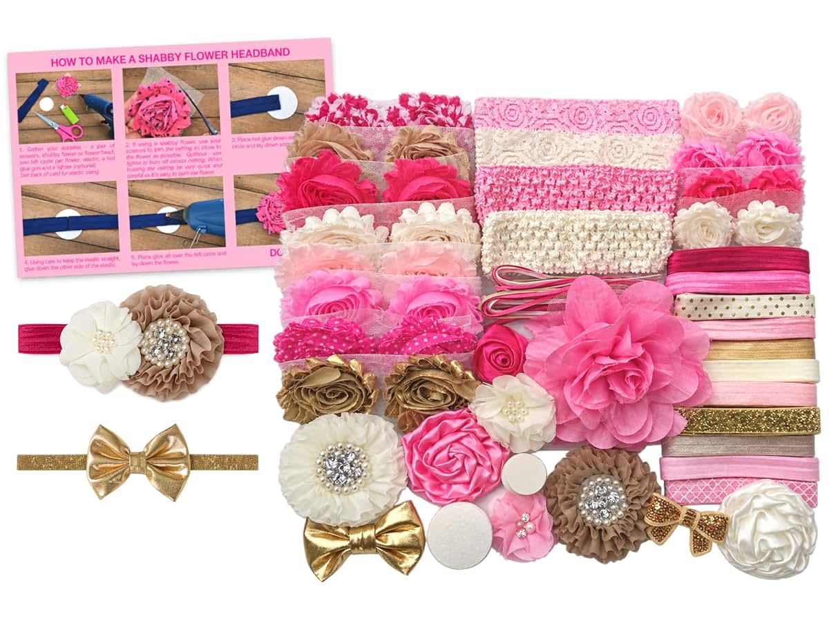 Bowtique Emilee Pink and Gold Hairband Kit for Baby Girls