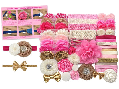 Bowtique Emilee Pink and Gold Hairband Kit for Baby Girls