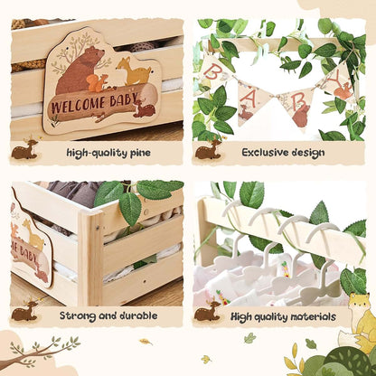 Wooden Forest Theme Baby Shower Crate with Adjustable Handle