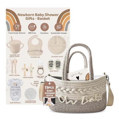 Kiddibodi Baby Gift Set | 11 Piece Gender Neutral Newborn Gift Basket for Boys & Girls – Baby Essentials with Plate