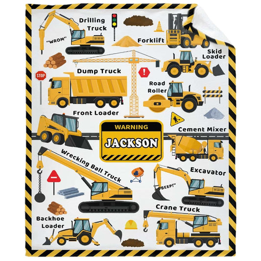 KAWAII BLANKET Construction Trucks Custom Name Blanket-Personalized Baby Blanket for Girls Boys Truck Gift for Infant