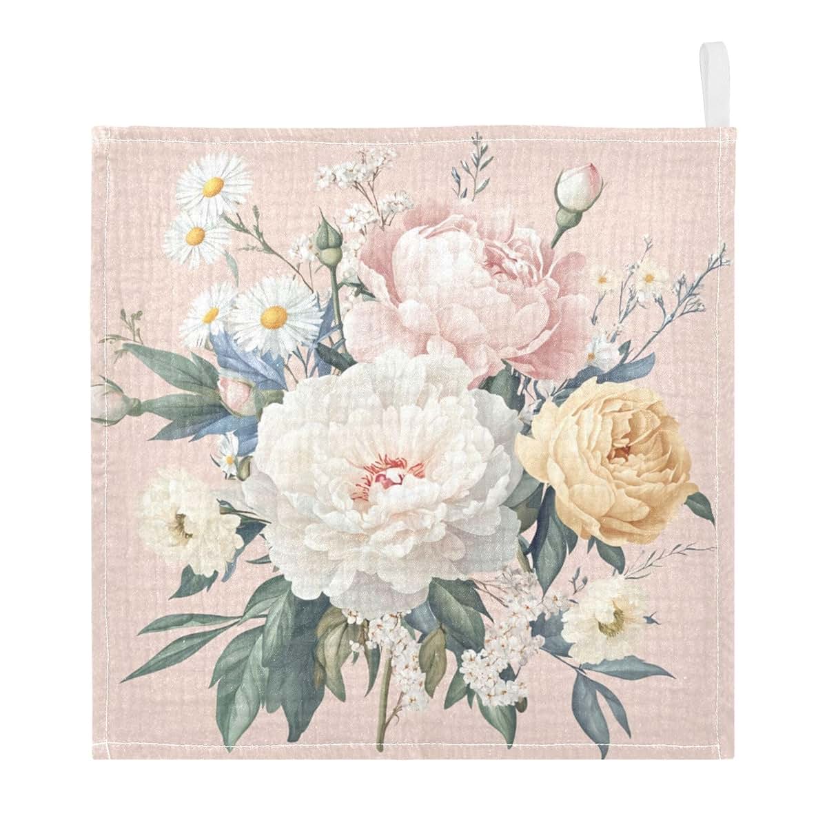 Takiito Elegant Floral Bouquet Muslin Washcloths Set of 3