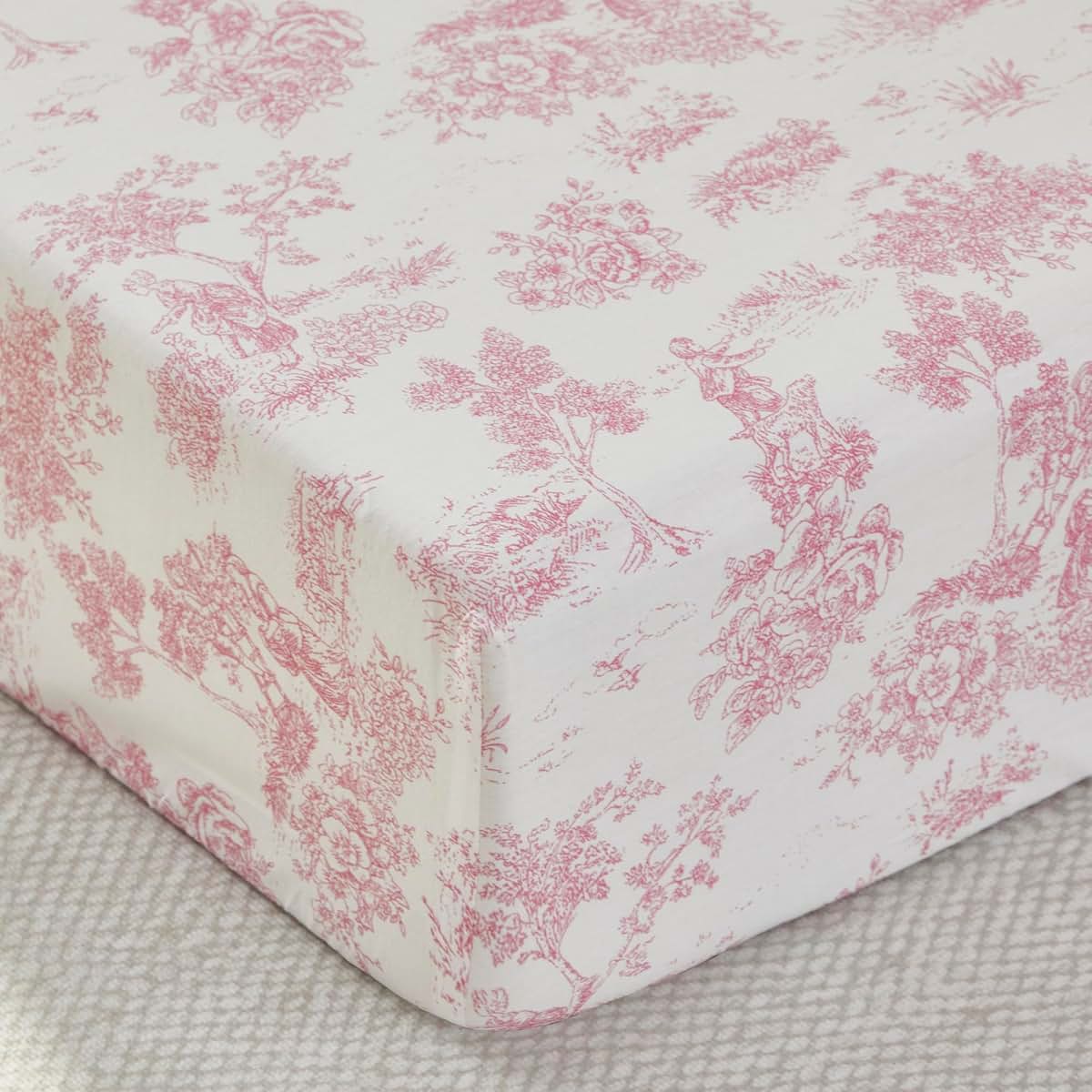 Brandream Fitted Crib Sheet for Standard Crib and Toddler Mattress, French Country Pink Toile