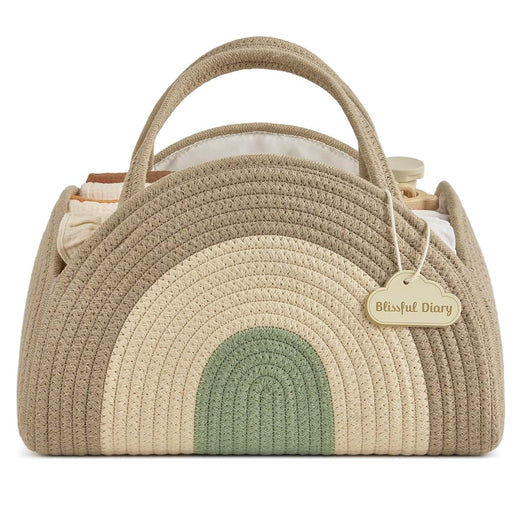 Blissful Diary Diaper Caddy Organizer, Woven Cotton Rope, Natural Rainbow