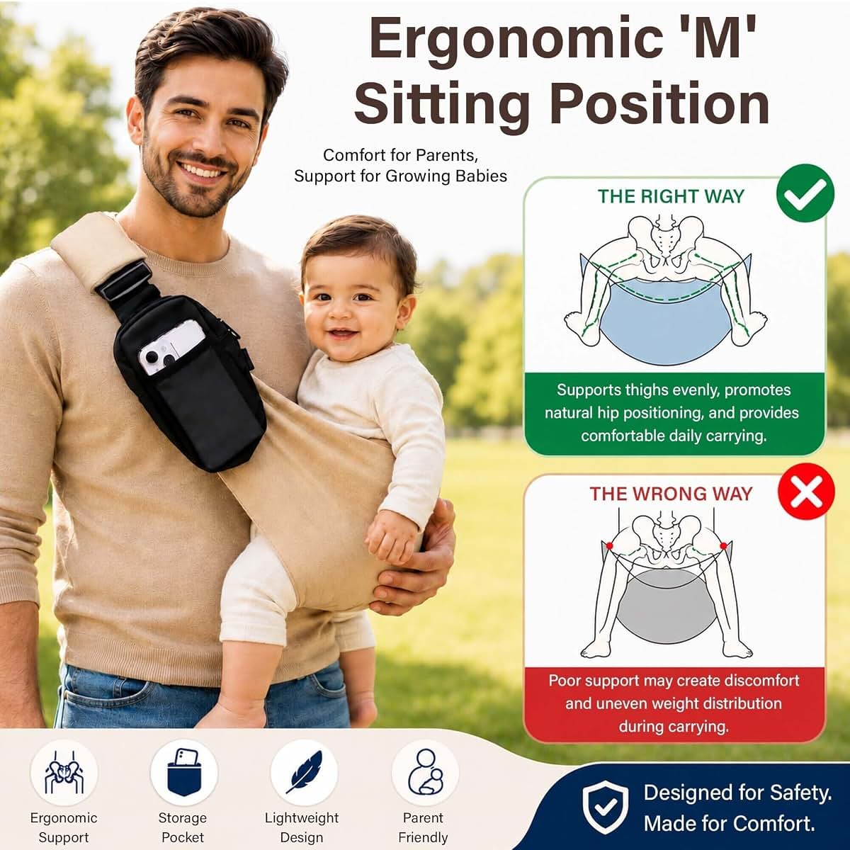 LizaBloom Baby Sling Carrier with Adjustable Padded Shoulder Strap and Hip Seat (photo 3)