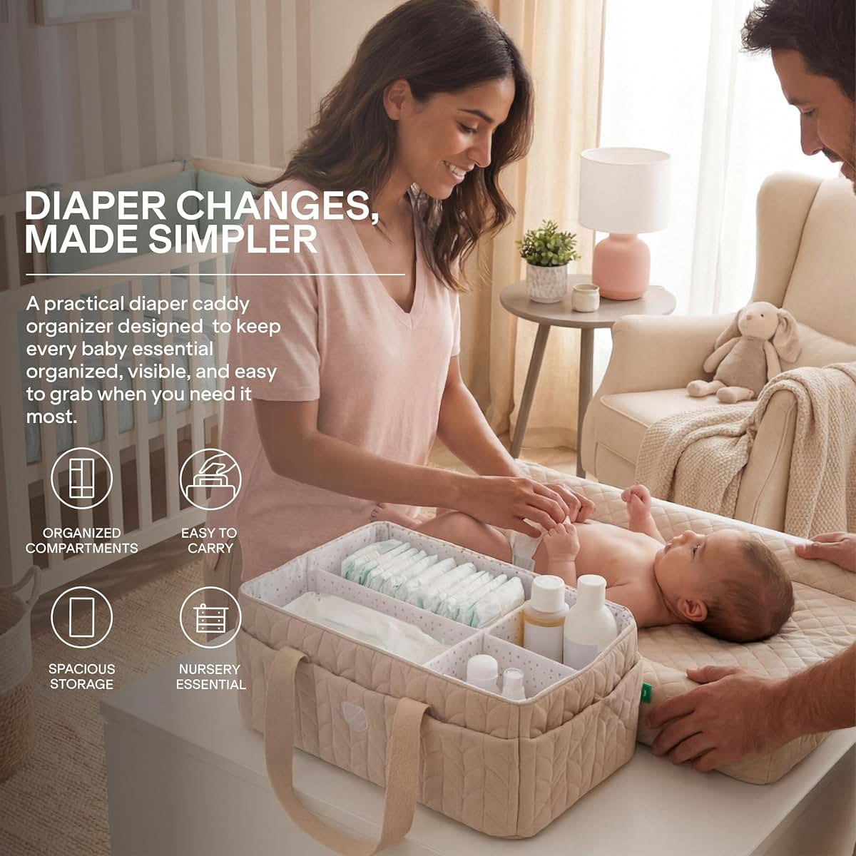 Koala Babycare Baby Diaper Caddy Organizer - Large Portable Nursery Storage Baby Basket with Handles for Newborn (photo 2)