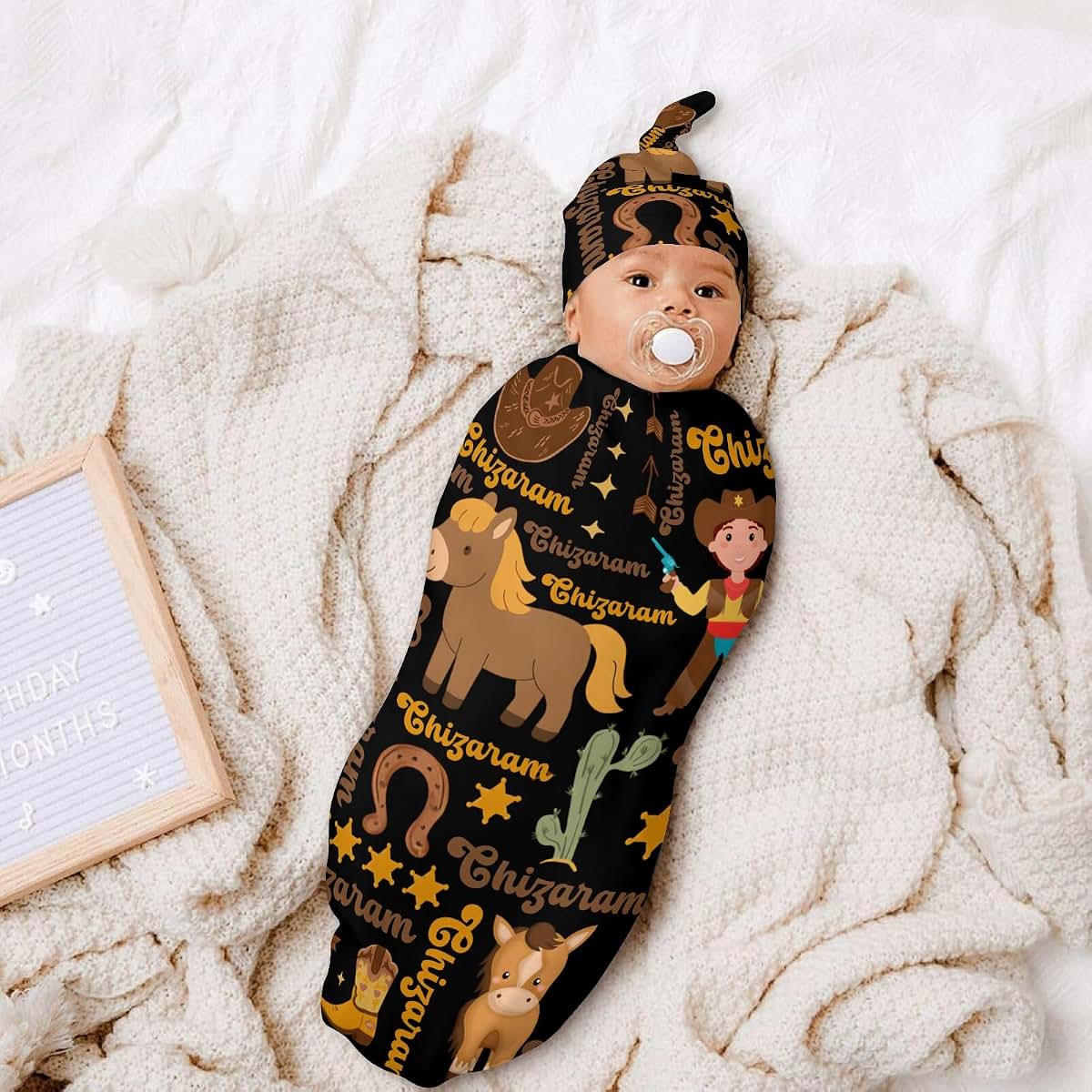 YallLocoMo Newborn Swaddle Blanket and Hat Set (photo 4)