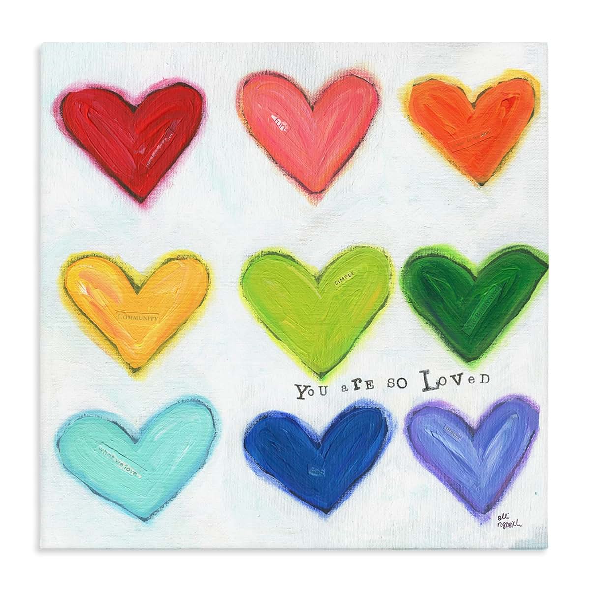 Stupell Industries Positive Rainbow Hearts Canvas Wall Art, 24 x 24 Inch, Ready to Hang