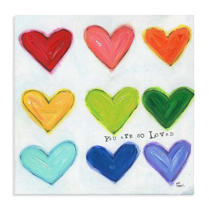Stupell Industries Positive Rainbow Hearts Canvas Wall Art, 24 x 24 Inch, Ready to Hang