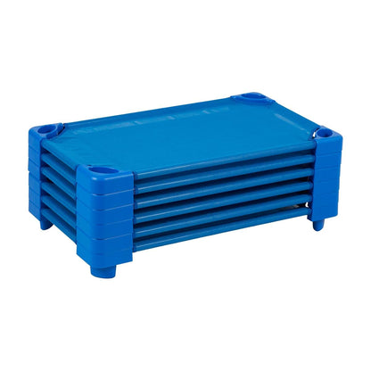 ECR4Kids Stackable Kiddie Cot, Ready-To-Assemble, Toddler Size, Classroom Furniture, Blue, 6-Pack