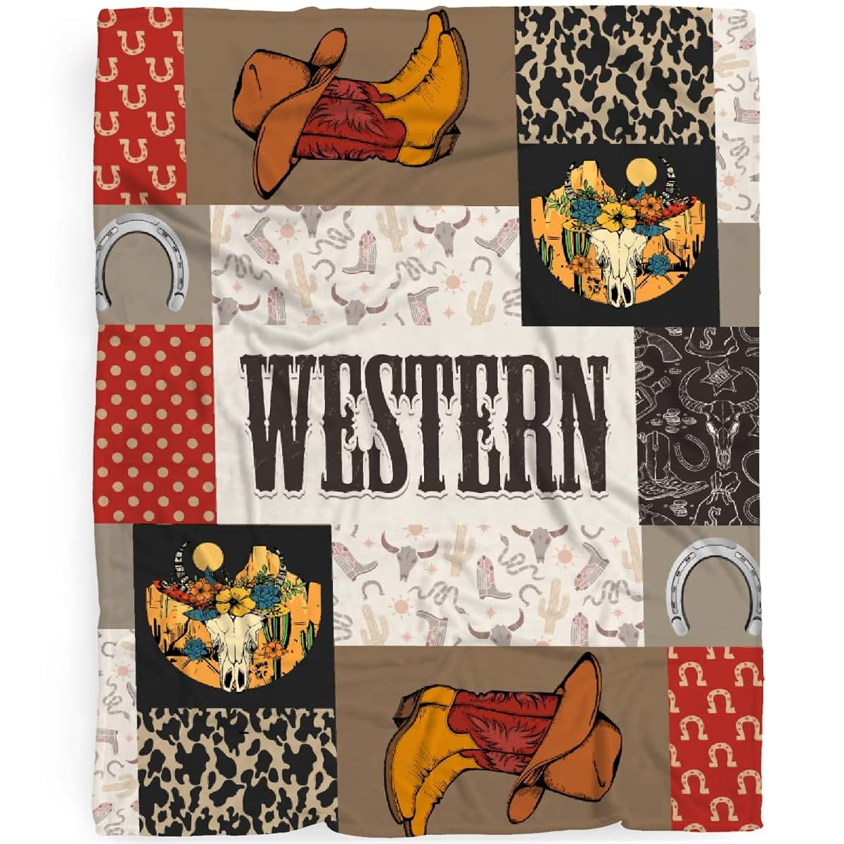 MYSTCOVER Retro Cactus Cow Horse Custom Blanket Wild West Personalized Name Kid Blankets Gifts Animal Western Throw