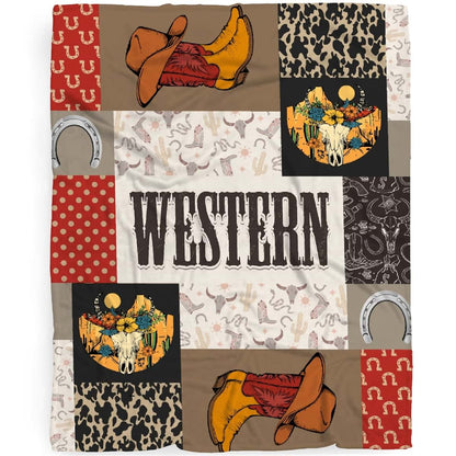 MYSTCOVER Retro Cactus Cow Horse Custom Blanket Wild West Personalized Name Kid Blankets Gifts Animal Western Throw