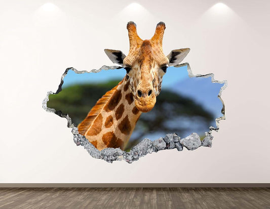 West Mountain Giraffe Wall Decal Art Decor 3D Smashed Animal Sticker Poster Kids Room Mural Custom Gift BL245 (30" W x