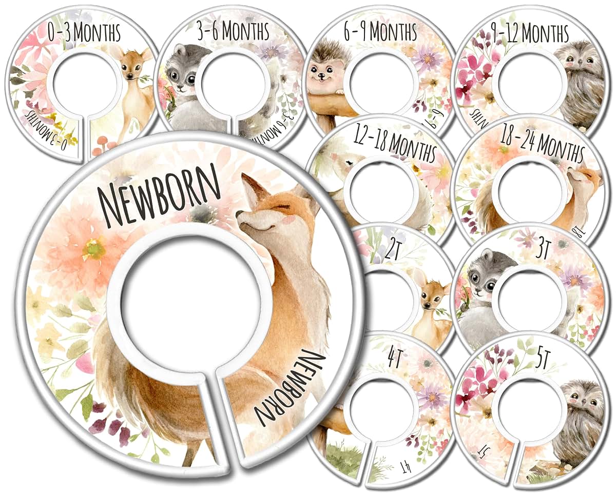Woodland Creatures Closet Dividers Set of 11 for Baby Girl Nursery Storage