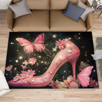 Hygiuid Pink Floral Butterfly 4x5 Foot Area Rug