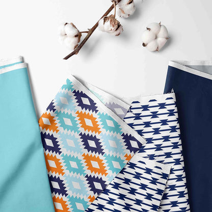 Bacati - Aztec Print Liam Aqua Orange Navy 4 pc Crib Bedding Set with Diaper Caddy