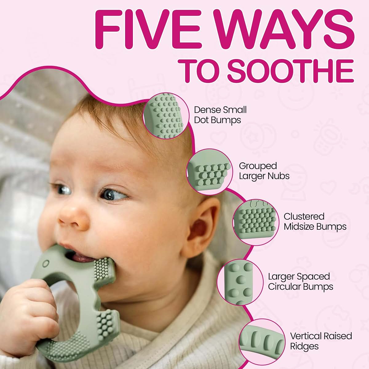 Baby Elefun Silicone Teething Toy In Olive
