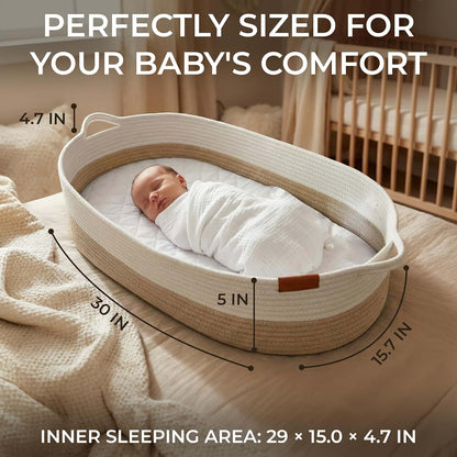 Littlingo Set of 2 Baby Changing Baskets, Moses Basket with Pad, Cotton Rope Baby Moses Basket Bassinet (Beige) (photo 2)